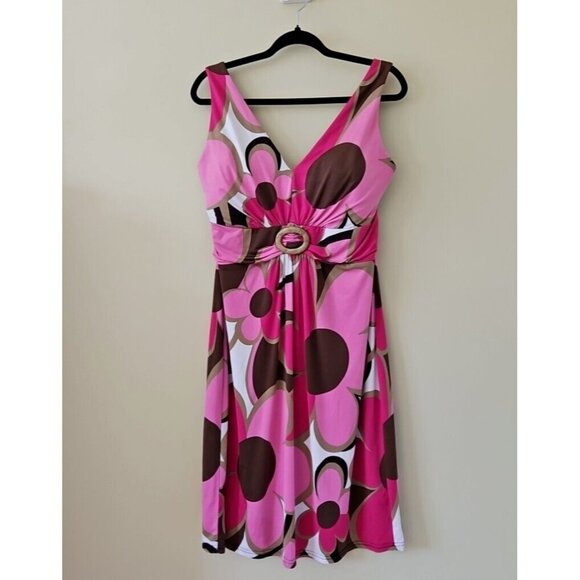 Joseph Ribkoff Dress s18 Multicolor Bodycon Sleeveless Floral Ruched Buckle Boho - Picture 1 of 13